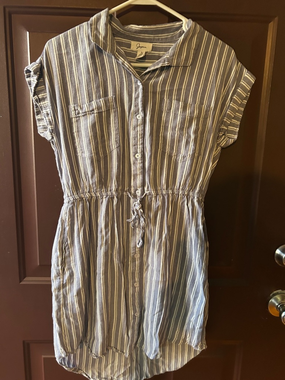 Striped Button-Front Shirt Dress in Blue and White